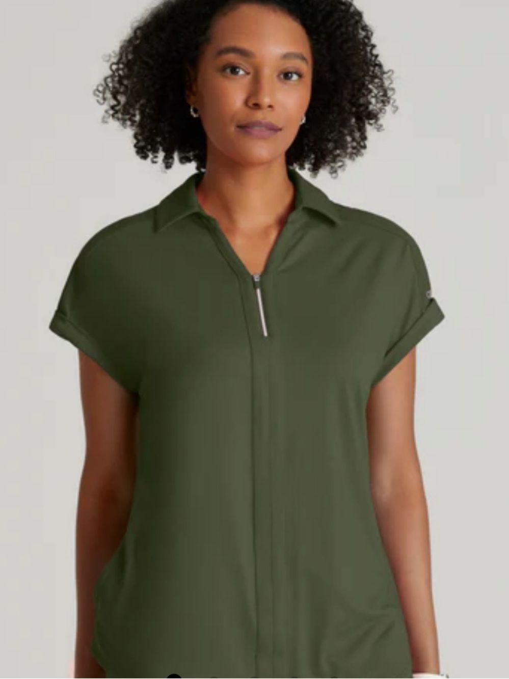 Set: Barco One Olive Zip-Neck Dolman Scrub Top and scrub pants set ST